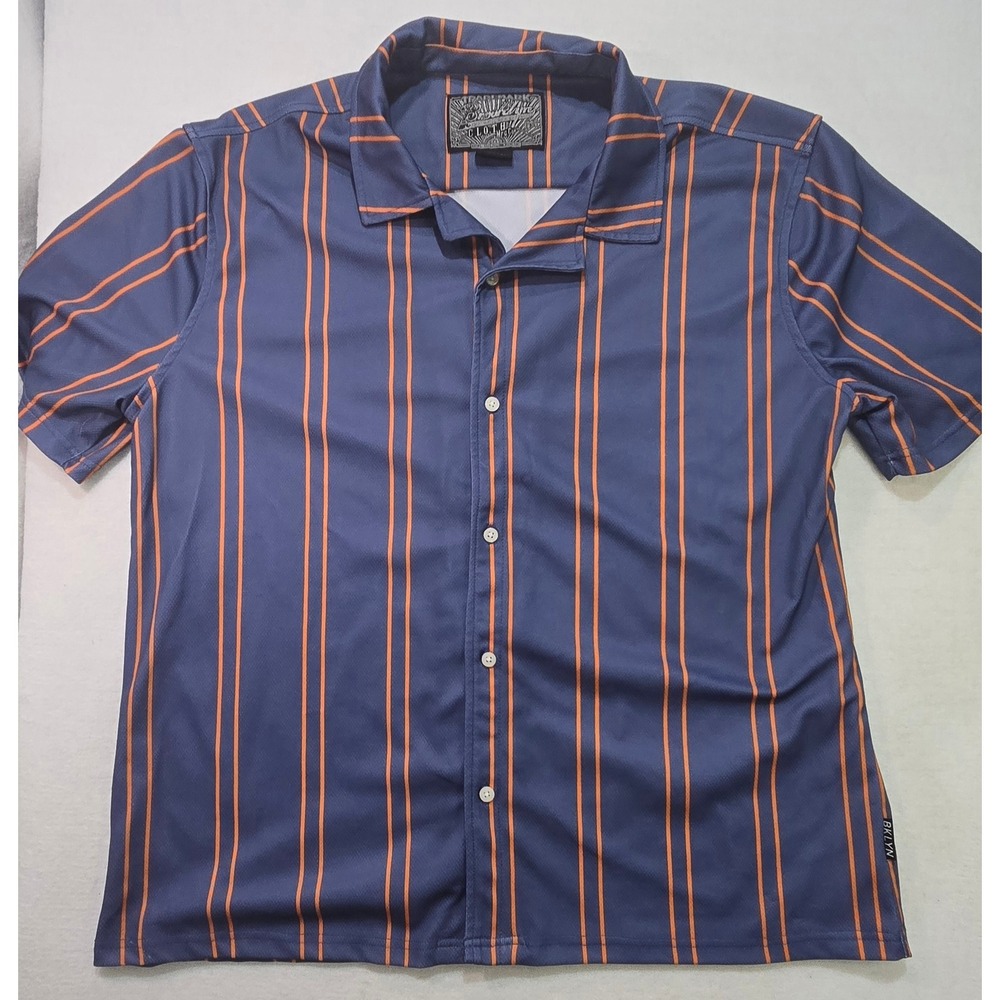 Brooklyn Cloth Mens L Orange Stripe Short Sleeve‎ Button Up Camp Shirt Casual